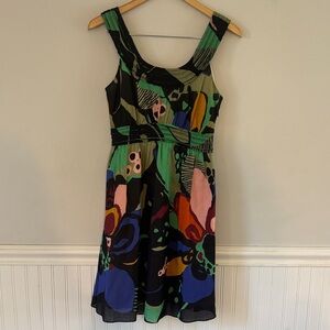 Vivienne Tam Black Multicolor Floral Dress 100% Cotton Sleeveless